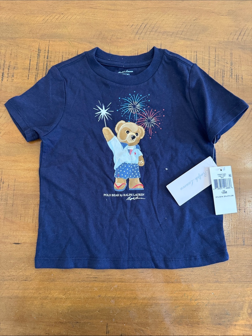 Ralph Lauren Navy Polo Bear Short-Sleeve Tee with Fireworks